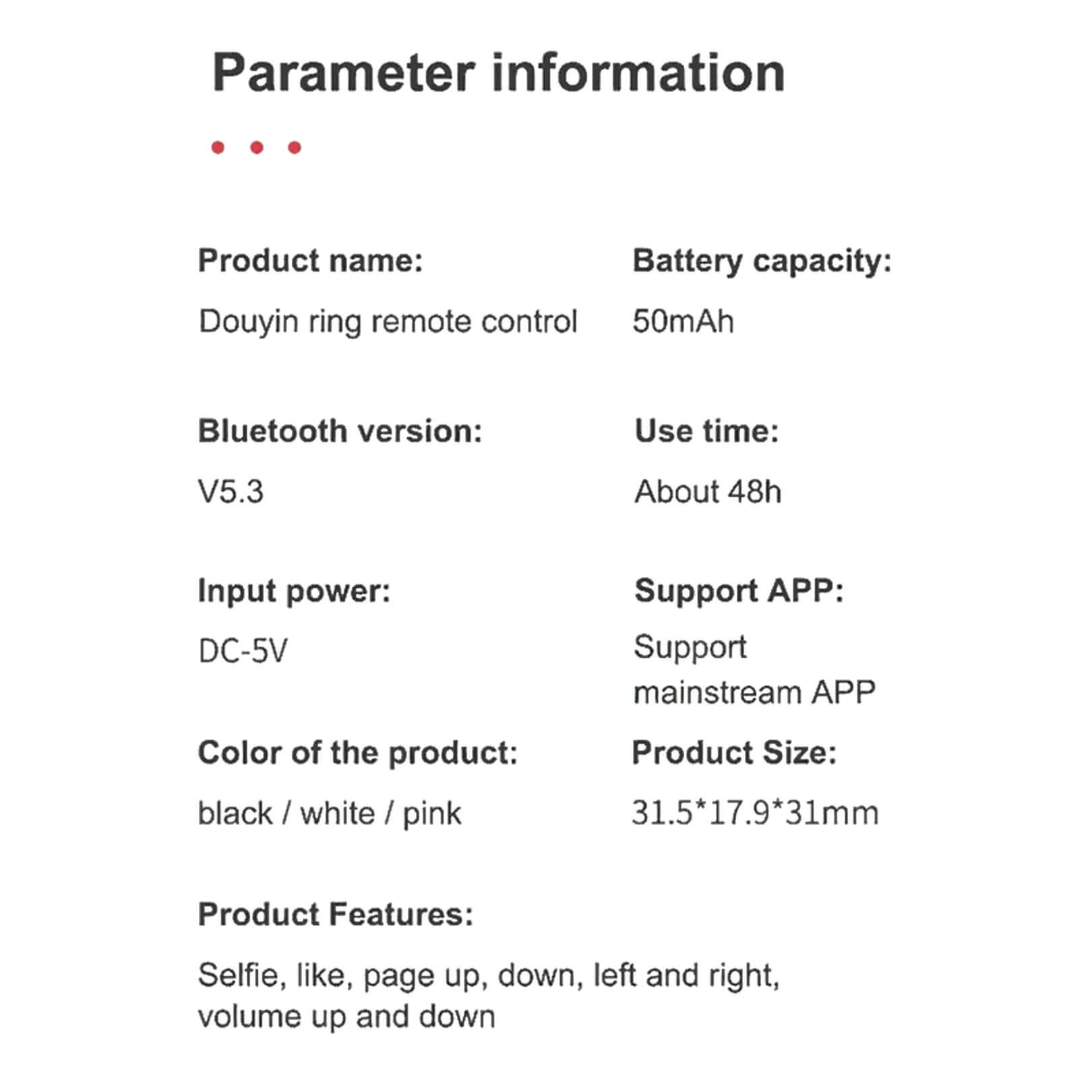 TikTok Remote Control Ring Specs 2